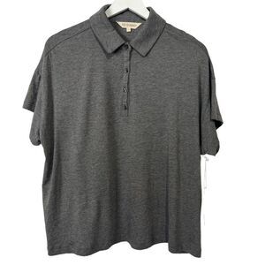 78 & Sunny Irvine Loose Button Polo Womens Large Charcoal Grey Linen Blend Top